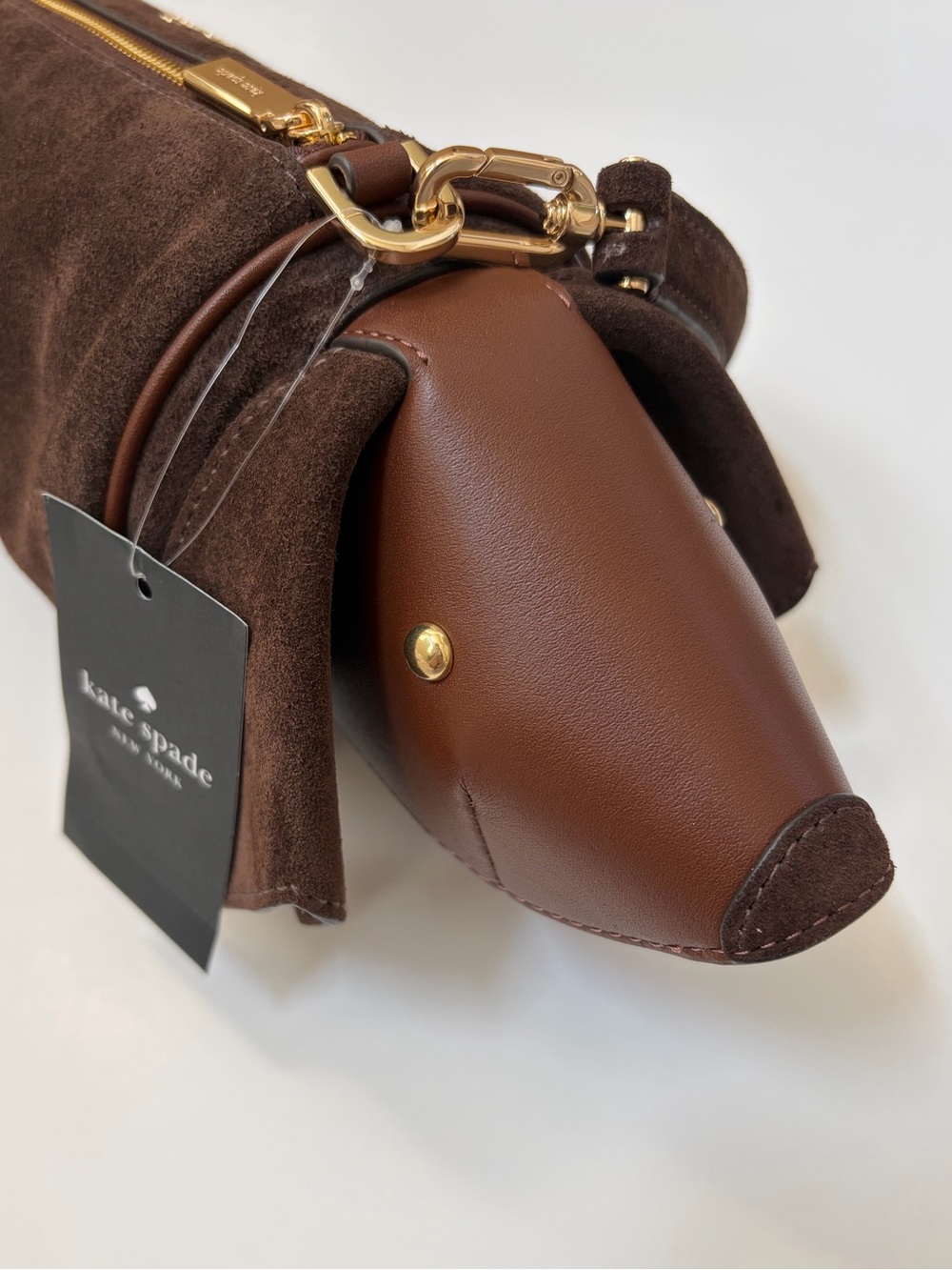 ♠️Kate Spade New York Charlie Dachshund Dog Suede Crossbody Bag, Brown NWT - Picture 7 of 8